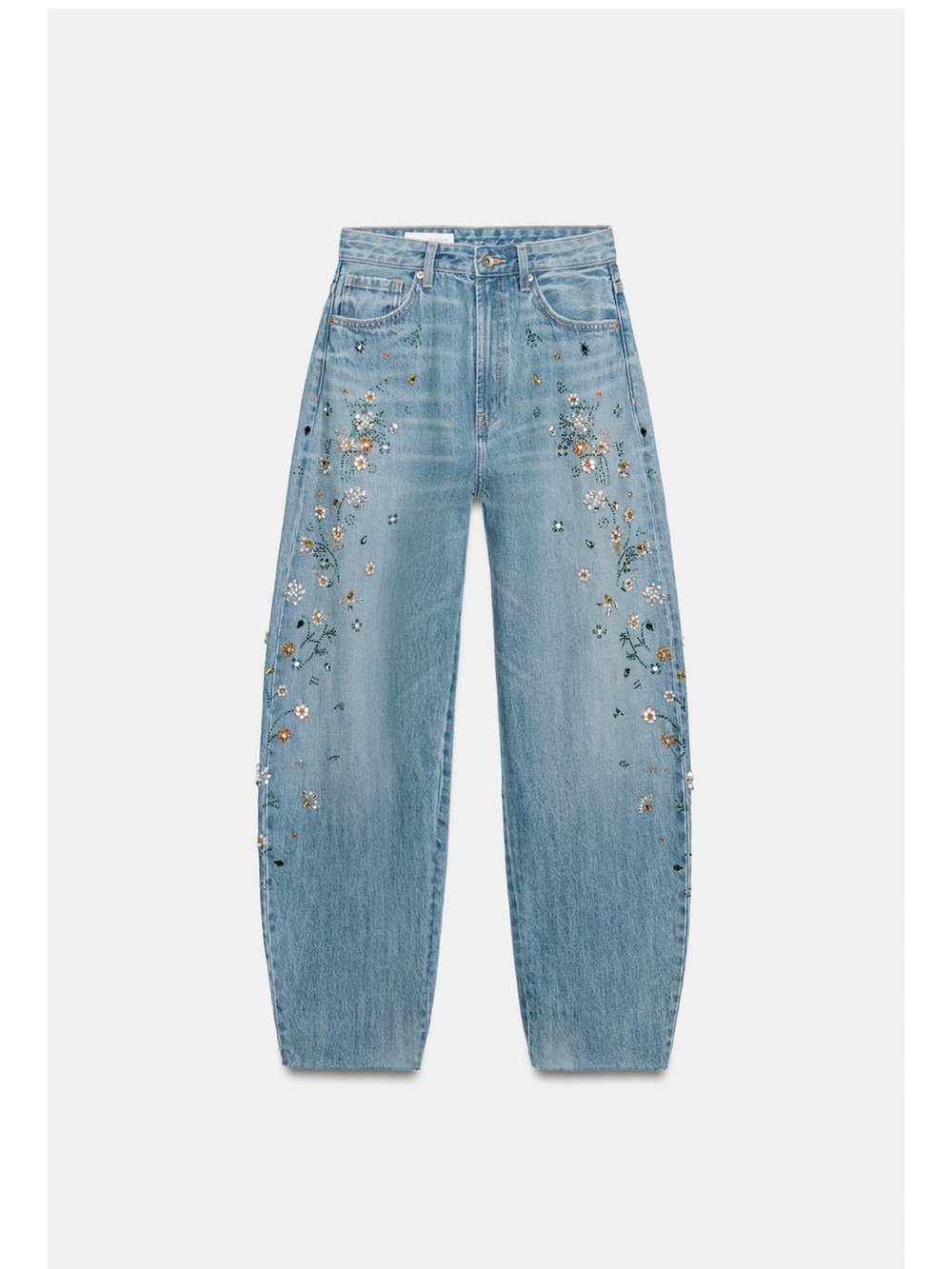 Zara Light Blue Embroidered Boyfriend Jeans